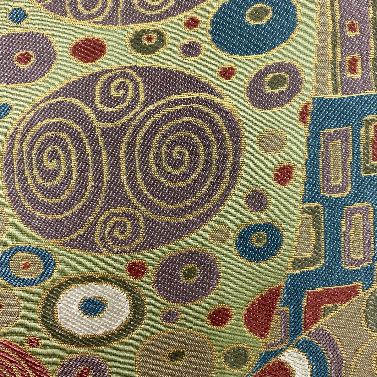 袋帯 秀品 幾何学模様 箔 金色 六通 正絹