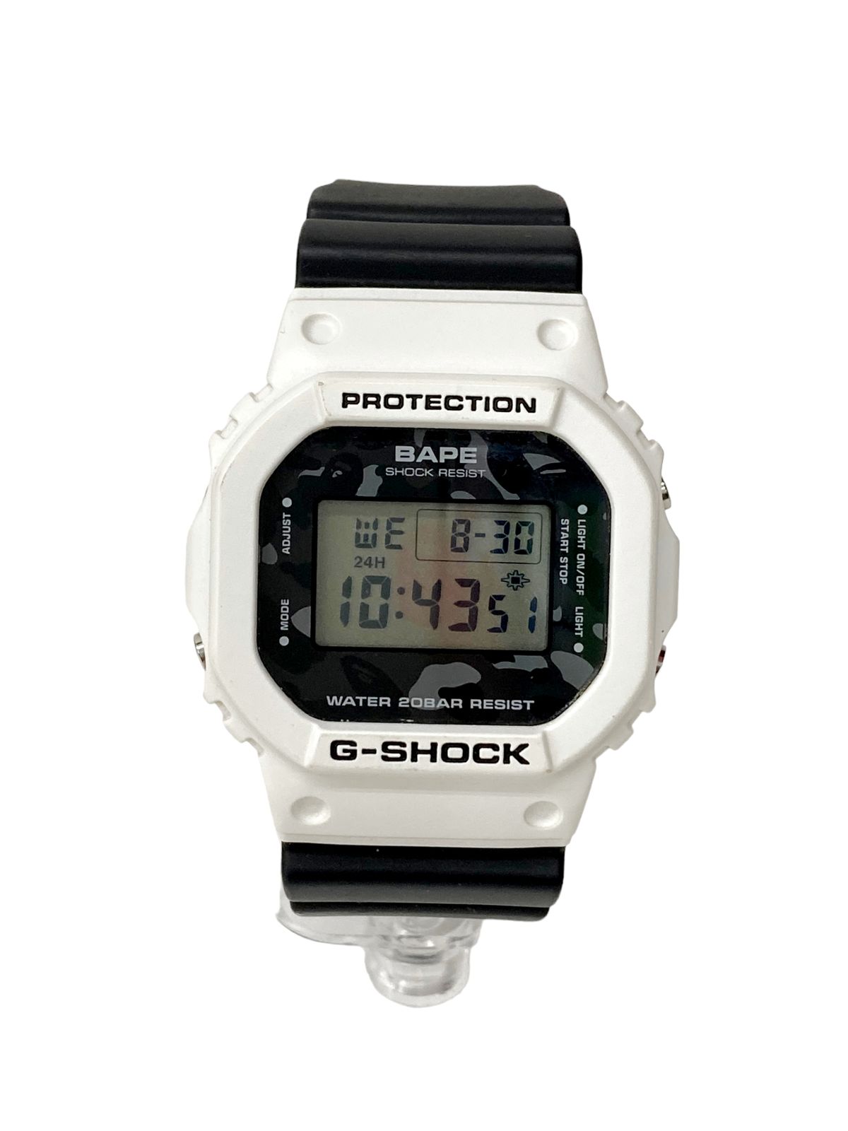CASIO (カシオ) G-SHOCK Gショック × A BATHING APE (アベイシングエイプ) デジタル腕時計 コラボ DW-5600VT  ブラック ホワイト 黒×白/028