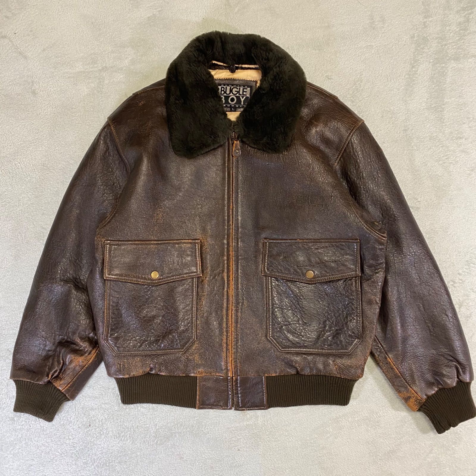 美品］BUGLE BOY羊革レザーブルゾンG-1ボアフライト ジャケット L