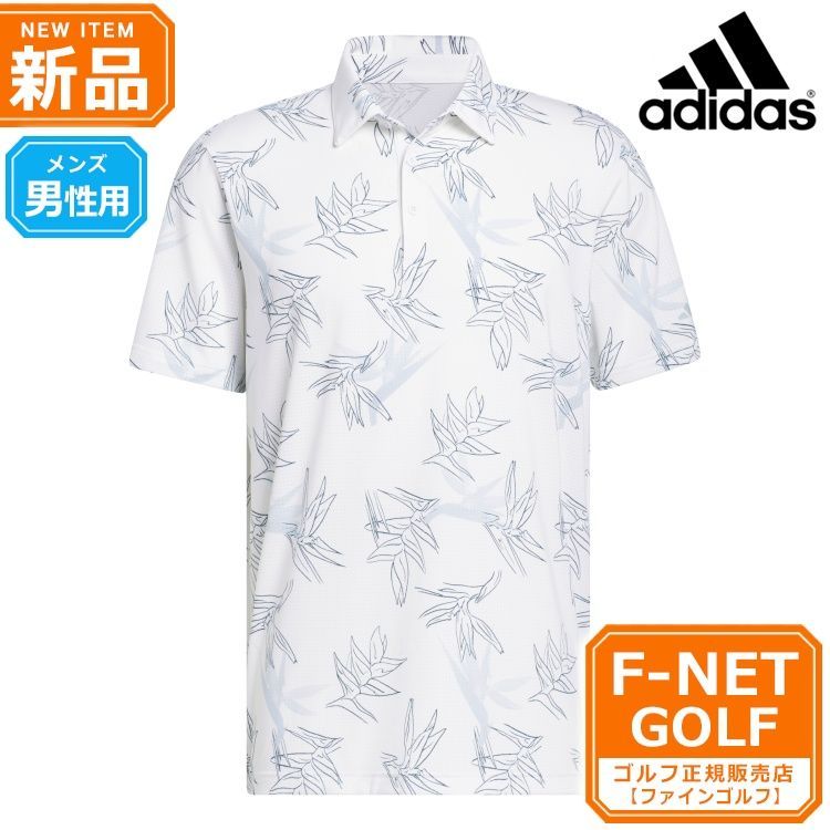 新品 【ホワイト】adidas アディダス ゴルフウェア NCM48 ノベルティープリント 半袖 ストレッチ シャツ ポロシャツ [吸汗速乾 ストレッチ] （メンズ）