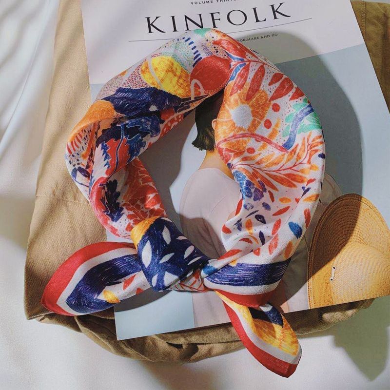 新品】スカーフ 1枚 シルクスカーフ プリーツスカーフ 花柄スカーフ