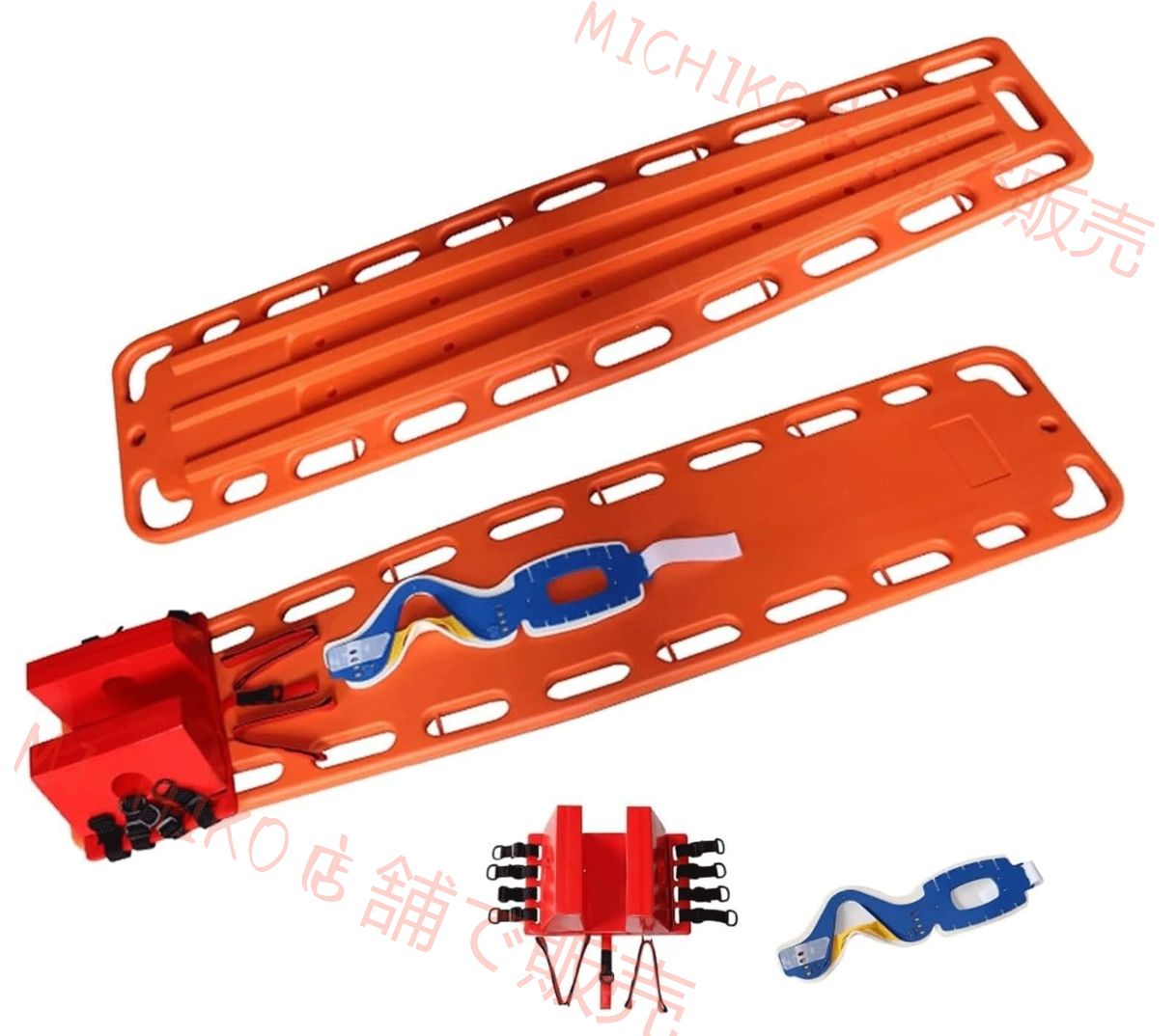 水難救助担架 脊椎ボードストレッチャー 患者用- EMTバックボード固定 ポータブル患者搬送 ヘッドイモビライザーとネックブレース 救急車ストレッチャーベッド 水上の救命ボード 脊椎ボードストレッチャー固定化