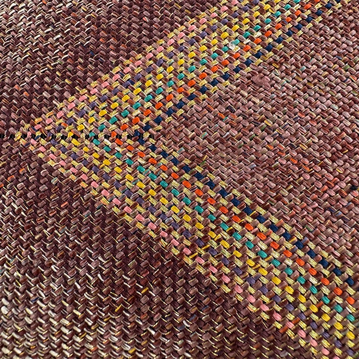 名古屋帯 秀品 夏帯 八寸名古屋帯 松葉仕立て 幾何学 金糸 小豆色 正絹