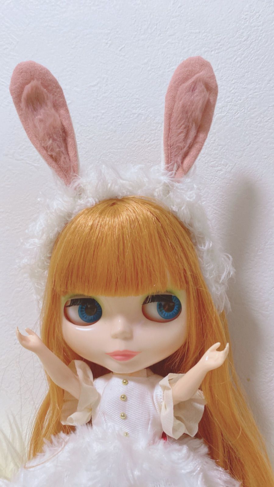 ブライス アイシードール うさ耳帽子　アクセサリー ネオブライス ネオアイシードール用 グレーのふわふわウサ耳帽子