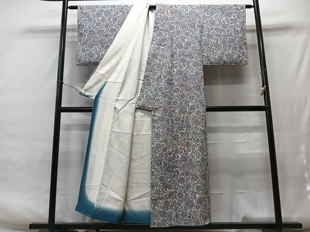 ますいわ屋扱い 上質な小紋袷着物 横段花文 金彩 鬼しぼ縮緬
