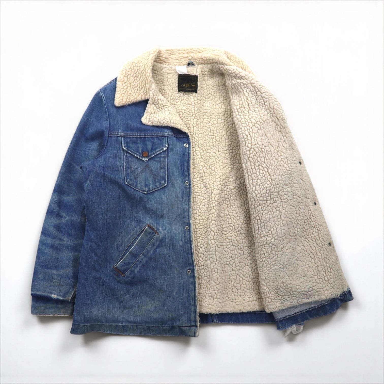 Wrangler デニムジャケット Gジャン ボア ランチコート L ブルー コットン デニム Wrange Coat
