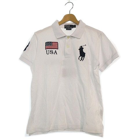 ポロ バイ ラルフローレン Polo by Ralph Lauren ポロシャツ ビッグポニー 刺繍 USA 国旗 ナンバリング 3 S 白 ホワイト ☆AA★ ■GY14