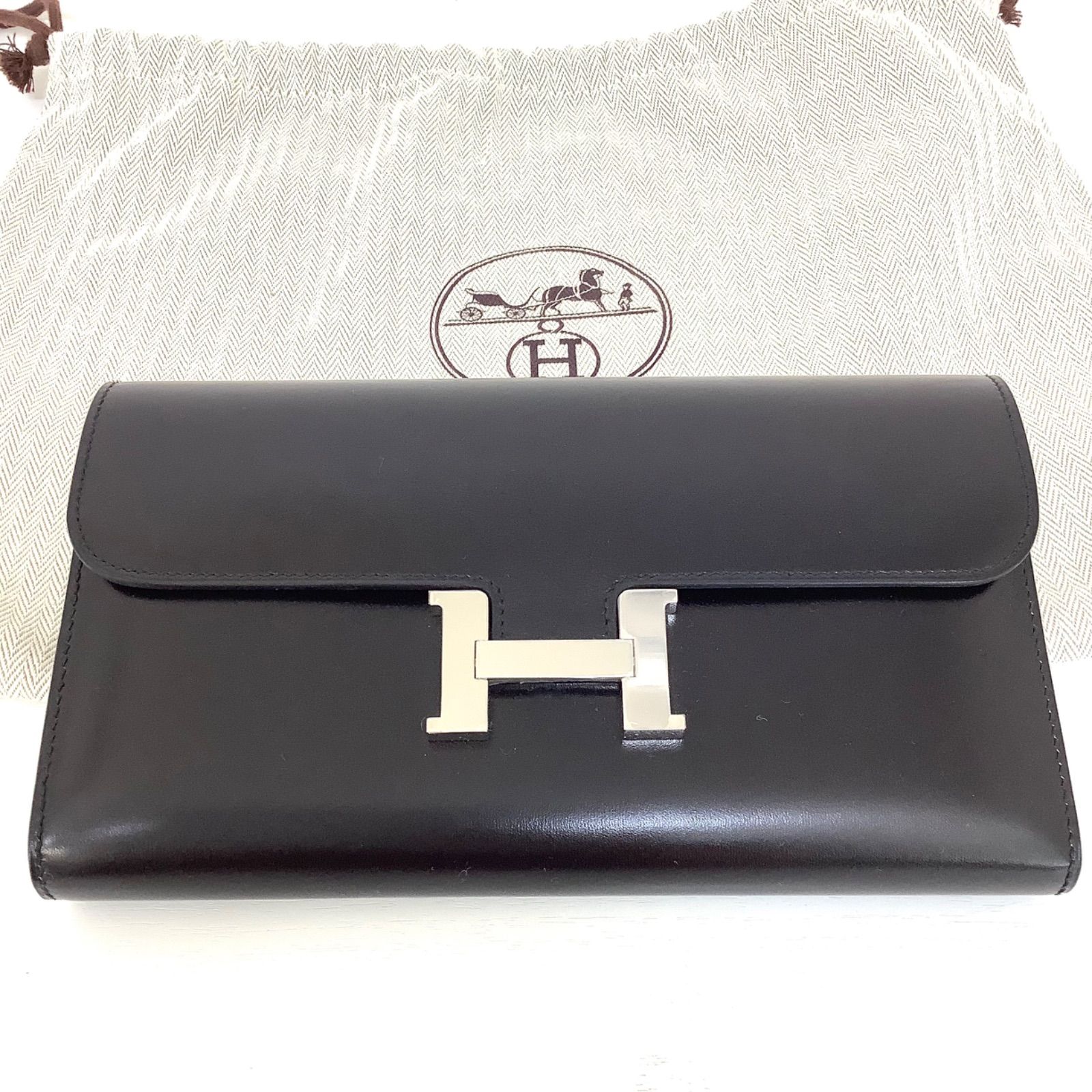 美品 エルメス コンスタンス ロング シルバー金具 メンズレディース ブラック HERMES エルメス 長財布 コンスタンスロング ブラック/シルバー