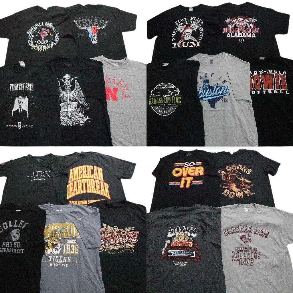 古着卸 まとめ売り 黒・グレー ボディ プリント 半袖Tシャツ 19枚セット (メンズ XL ) ラッセル バイク サタン 車 英字ロゴ 大判プリMT4721