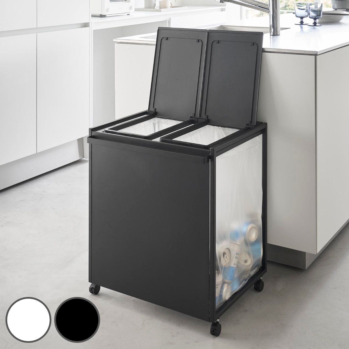 山崎実業 tower 蓋付き目隠し分別ダストワゴン タワー 45L 2分別