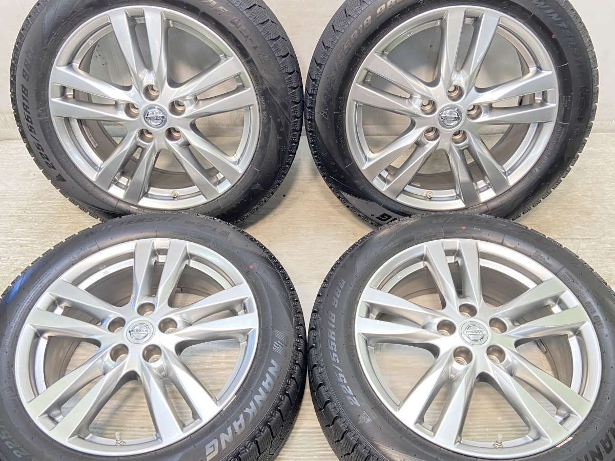 225/55R18  nナンカン WINTERSAF WS-1 n日産純正  n18x7.5 55 114.3-5穴 n中古タイヤ スタッドレスタイヤ ホイールセット 4本セットn w18241005015