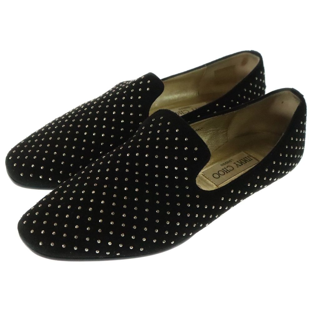 JIMMY CHOO ジミーチュウ 134 WHEEL スタッズデザイン スエード スリッポン フラットシューズ レディース ブラック
