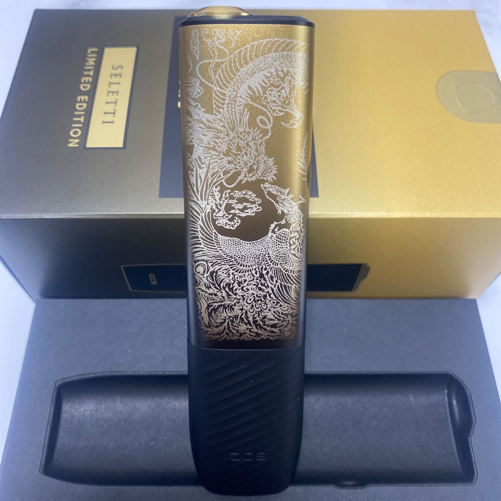 龍 鳳凰 両面加工 iQOS ILUMA i ONE アイコス イルマ i ワン SELETTI セレッティ ゴールド ブラック 金 黒 色 カラー 和柄 和彫りドラゴン 不死鳥 フェニックス ♥ 送料無料 オリジナル カスタム