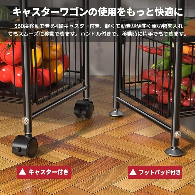 Vinteky 隙間収納 キッチン すき間収納 引出し 幅25cm キャスター付 キッチン隙間収納 おしゃれ キッチン スリム 省スペース キッチンラック スリム 収納ストッカー キッチン収納 台所 北欧 シンプル ブラック すき間キッチン収納 4段 幅 0 HRDEVELOPMENT_JP