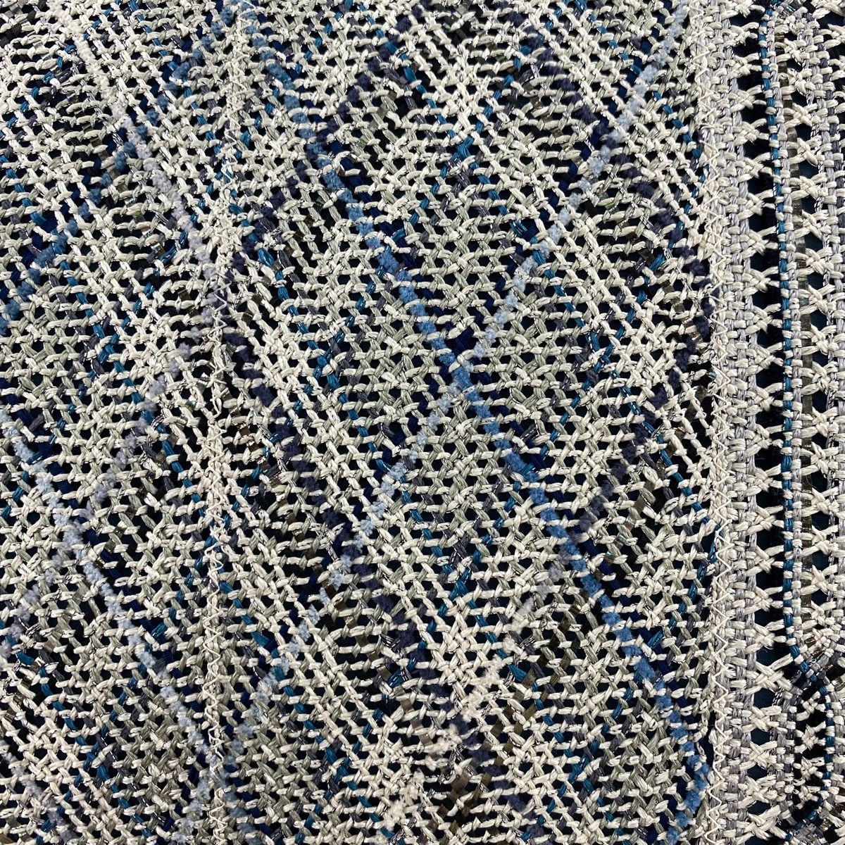 袋帯 秀品 斜め格子 幾何学 銀糸 箔 青灰色 全通 正絹