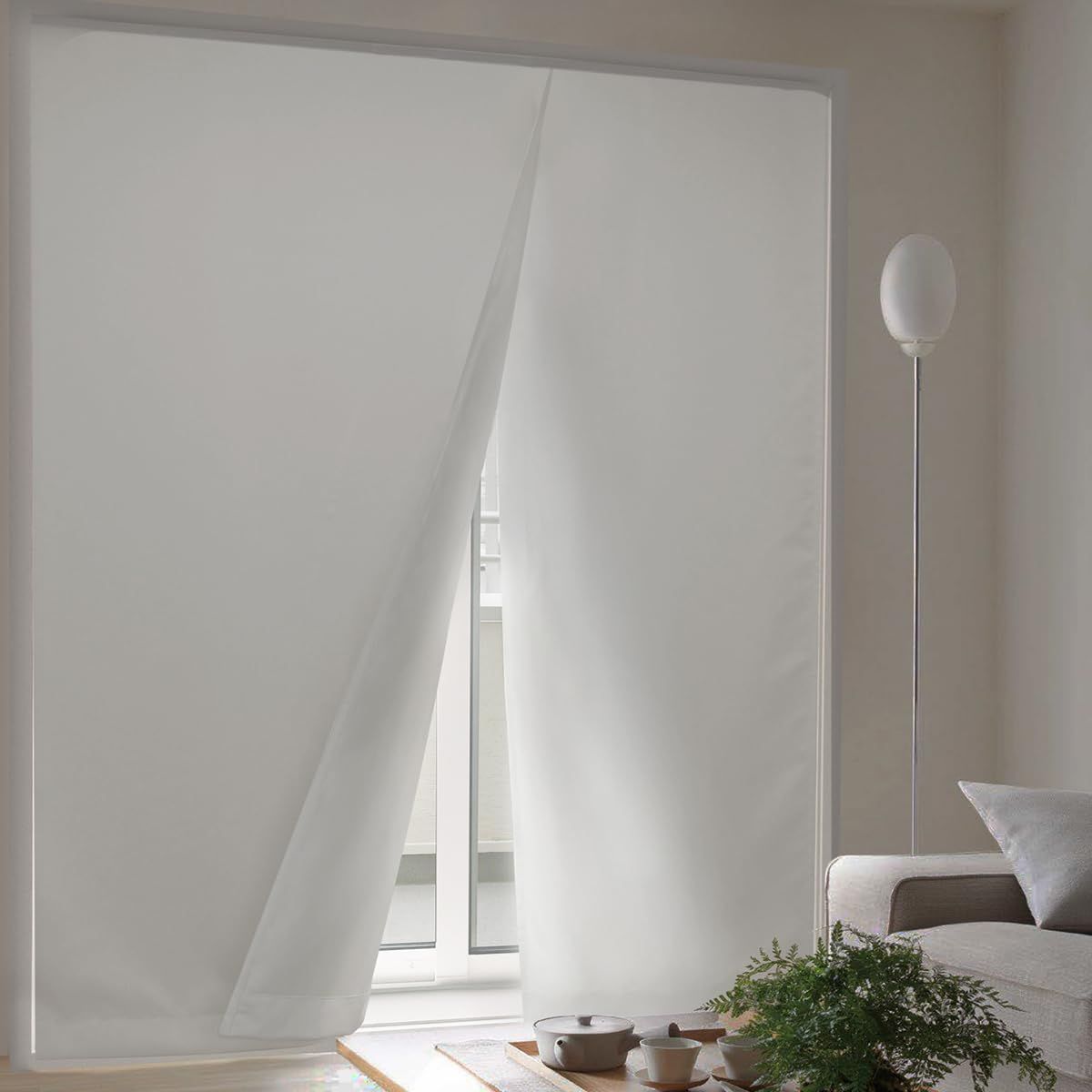 Size:丈200 cm x 幅165 cm (1枚組)_Color:シルバーホワイト [カーテンくれない] 節電対策に 窓 断熱 貼るだけ2分で防暑 防寒「マジで貼るだけサーマルクロス」【990サイズ】目隠し 遮熱 シート 保温 
