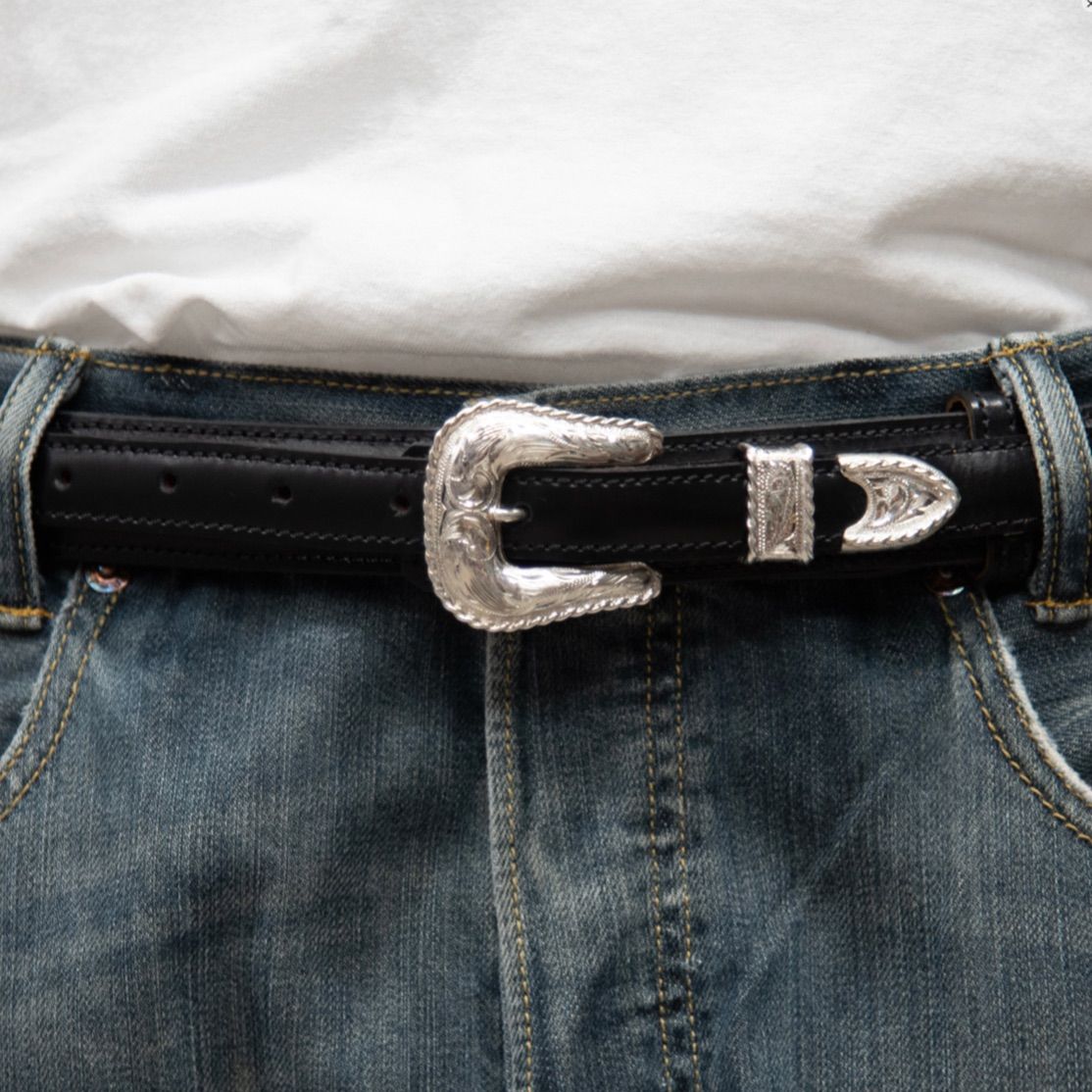 トップ•ガン レザーベルト & シルバーベルトバックル レンジャー