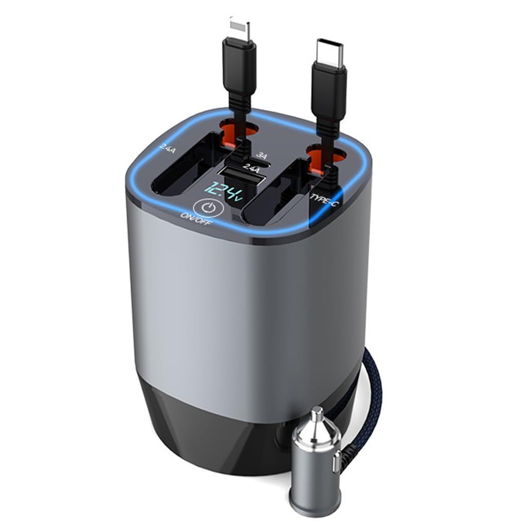 お得，人気 【数量限定】ZUKIDA 車の充電器 急速充電 シガーライタースプリッター 80CM延長ケーブル 電圧検出 LEDデジタル表示機能 12V/24V 100Wシガーライターアダプター 2.4A USB u0026 TYPE-C車載充電器 車のカッ その他