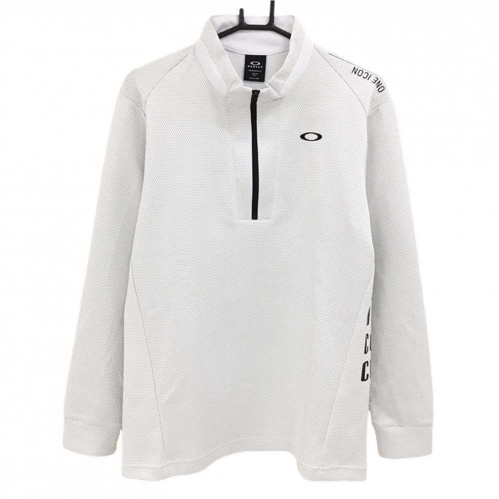 美品】オークリー 長袖ハイネックシャツ 白×グレー ドット風