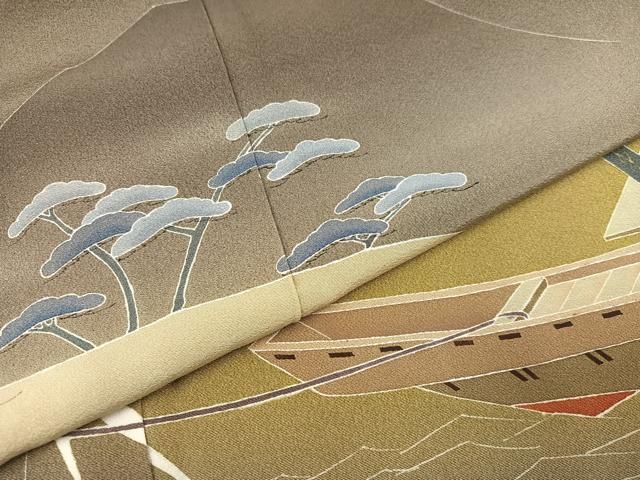 平和屋着物○訪問着 友禅 手描き 人物風景文 笠松 暈し染め 正絹 逸品