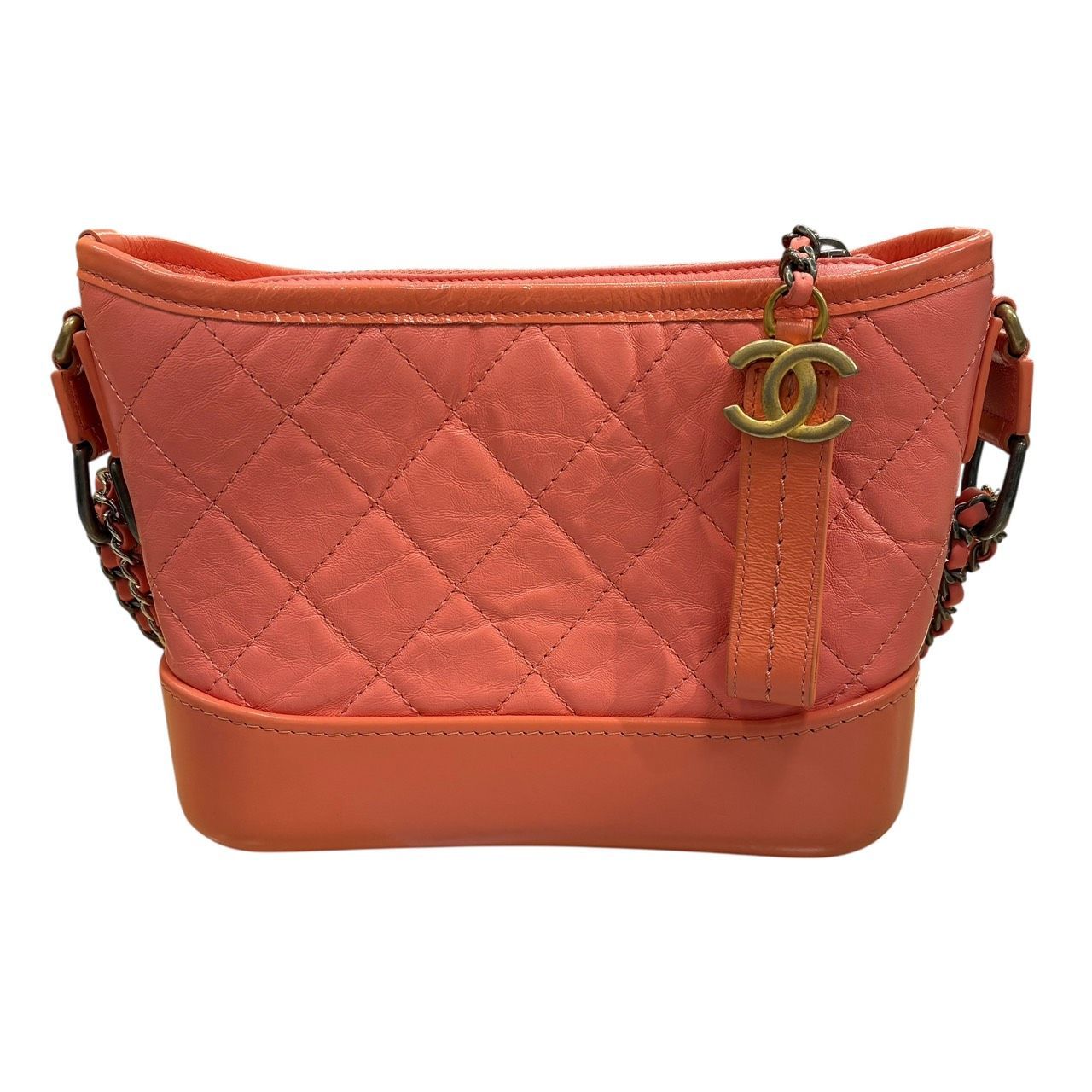 シャネル ガブリエル ホーボーバッグ 30番台 スモール ピンク ラムスキン ショルダーバッグ マトラッセ チェーンショルダー シール有 ギャラ有 ♯0213010003