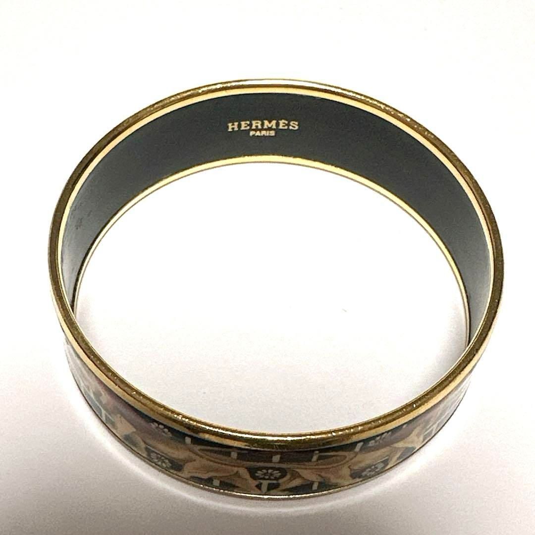 HERMES エルメス エマイユGM ブレスレット バングル ライオン ゴールド