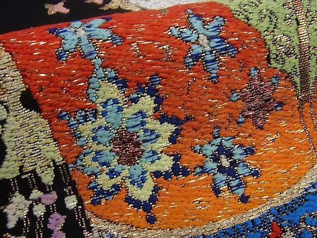 期間限定セール20％off○最高級 龍村平蔵製 千代乃冠錦 本袋帯 黒地