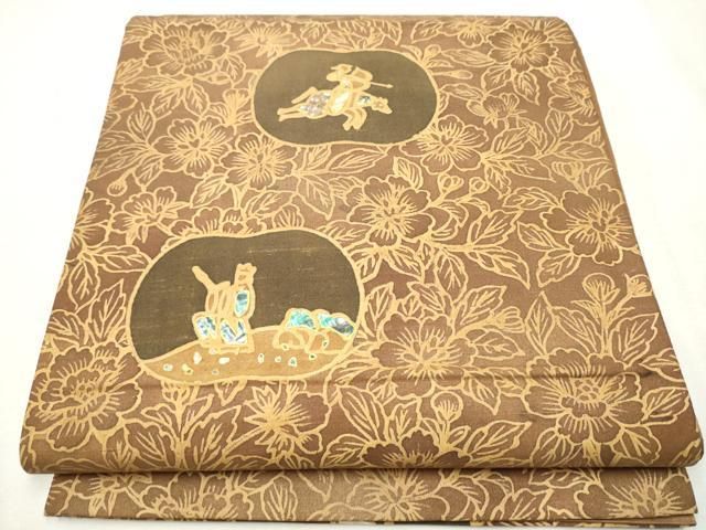 平和屋着物○石川県指定無形文化財 牛首紬 白山工房 手織り 全通柄袋帯