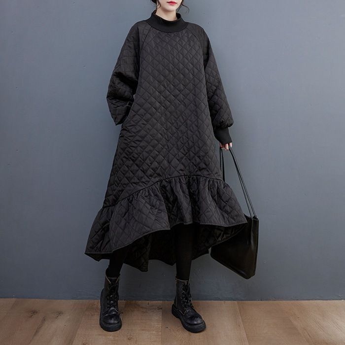 ワンピース レディース 中綿 ハイネック 中綿ワンピース ロングワンピース ロング丈 大人 長袖 無地 可愛い 着痩せ 春 秋冬 防寒 体型カバー ゆったり シンプル 20代 30代 40代 通勤 通学 プレゼント xkmilyx71 DZ20