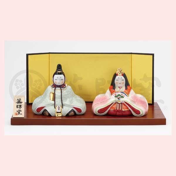染絵 内裏雛（家具調木目飾り板付・大） 2645 ※陶器,置物,ひなまつり