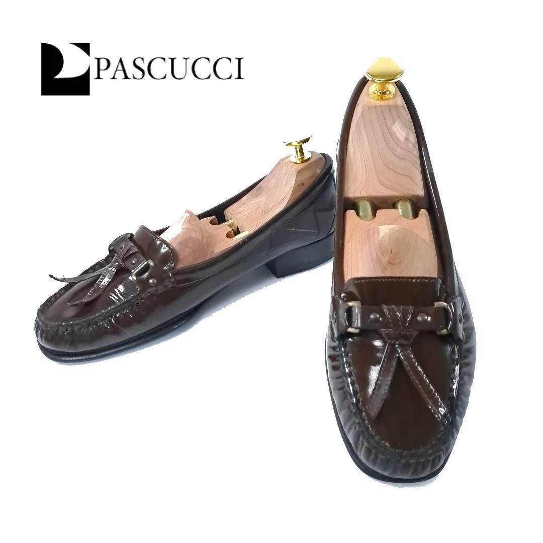 PASCUCCI タッセルローファーエナメル 裏張りあり 35 ブラウン