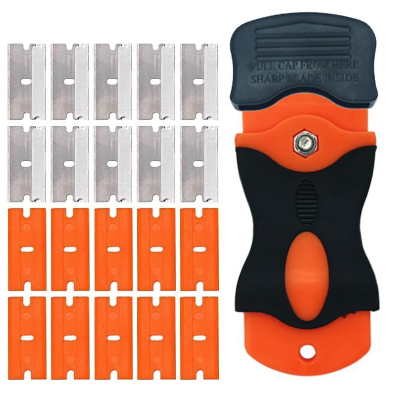 ポケットスクレーパー 替え刃式 替刃付 ガラススクレーパー ステッカー シール ラベル 接着剤剥がし シール剥がしヘラ ガラス汚れ落とし 安全スクレーパー ブレードカバー付き ステンレスブレード ガラス掃除壁面の付着物のかき落とし プラスチックブレ