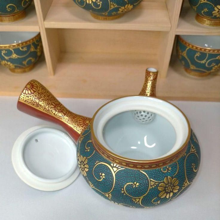 中田龍山 十碗煎茶器揃 青粒唐草 九谷焼 高堂錦手 花詰 九谷極彩