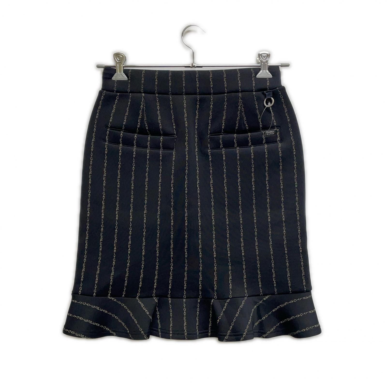 レディース パーリーゲイツ PEARLY GATES スカート 1 M 黒 ロゴピンストライプ柄 フリル ウエストゴム 長め