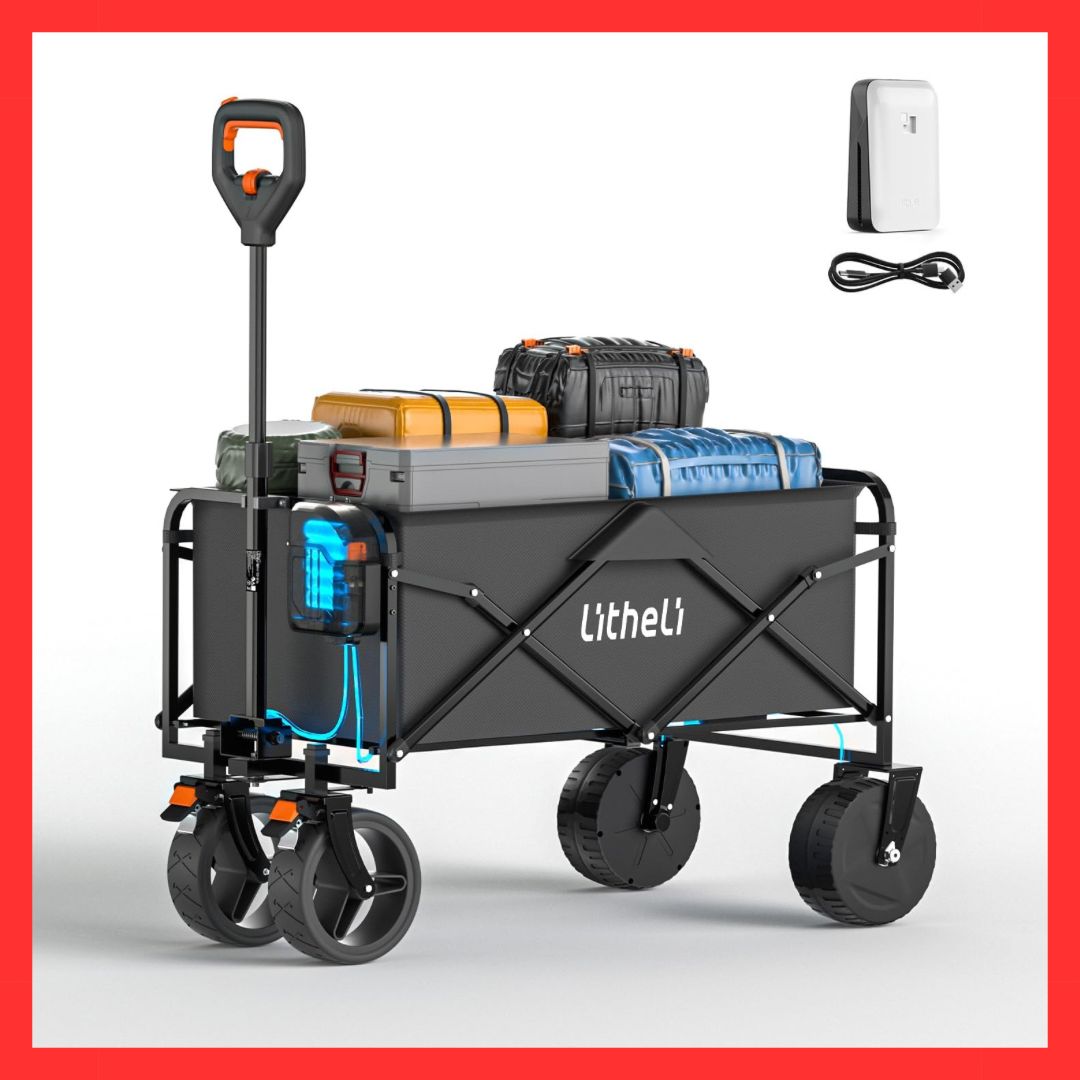 電動キャリーワゴン 大容量100L 軽量設計 折りたたみ式 大型タイヤ搭載 アウトドアワゴン 電動アシスト 静音モーター付き 荷物運搬 レジャー キャンプ 釣り バーベキュー用 コンパクト収納