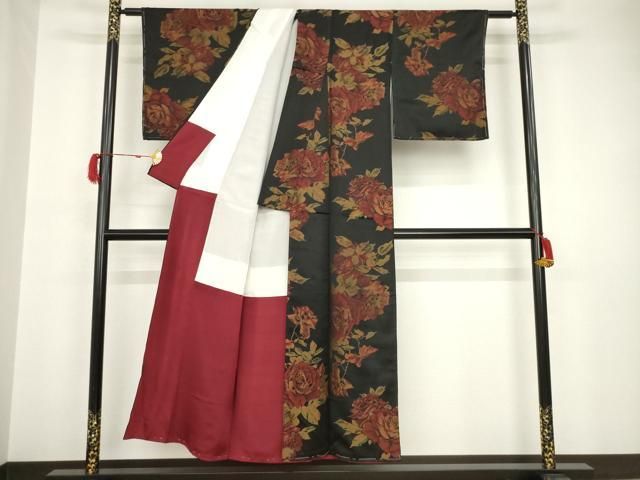 平和屋着物○上質な小紋 薔薇 黒地 正絹 逸品 AAAT5193ck - メルカリ