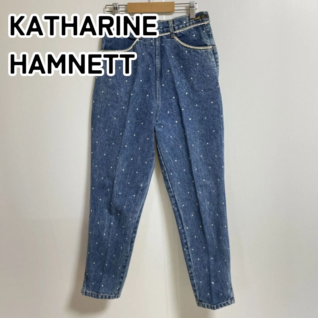 KATHARINE HAMNETT キャサリンハムネット M マリンブルー テーパードデニムドット柄 コットン100％ テーパードデニムパンツ ジーンズ