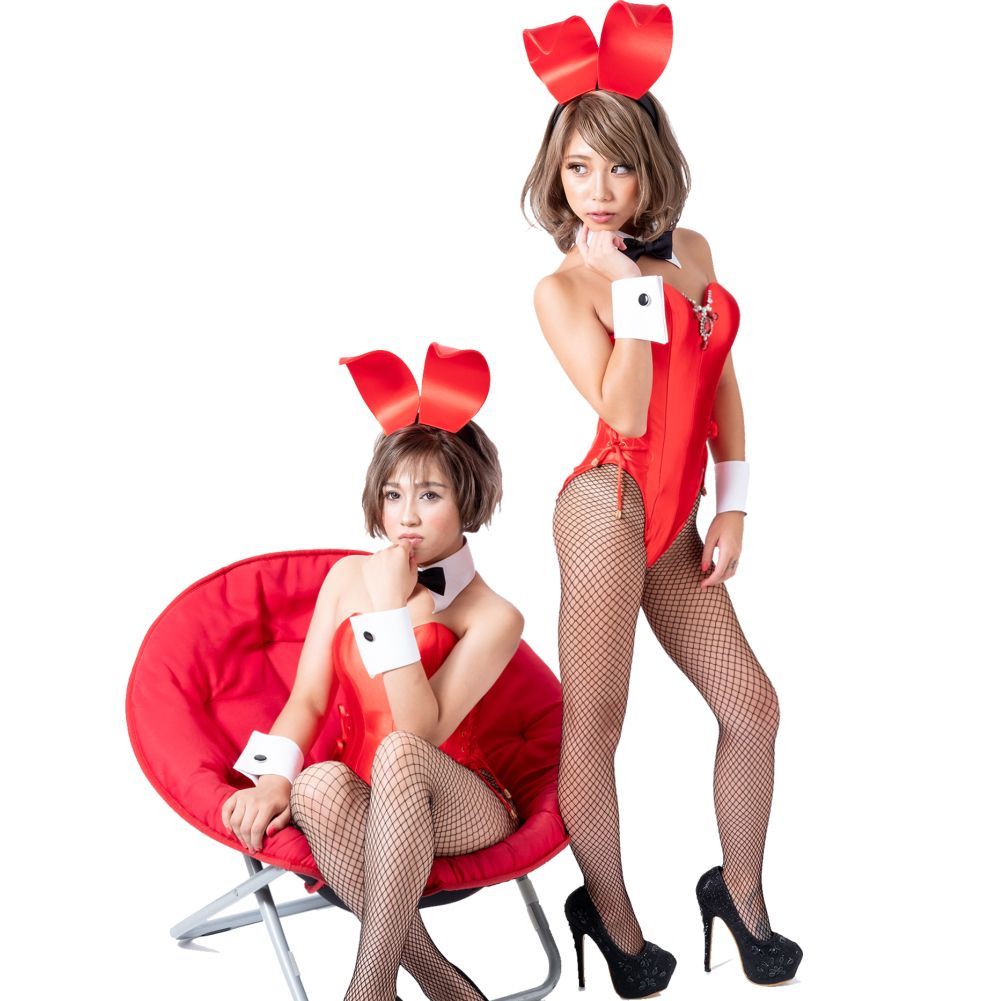 コスプレ バニーガール 衣装 ９点セット 飾り付【レッド】ドレスアップ