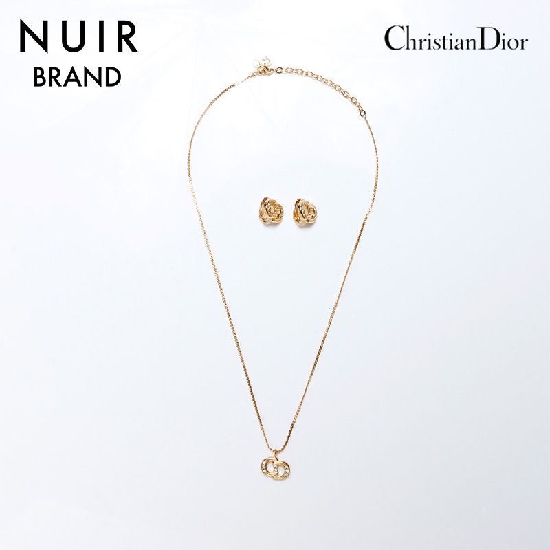 Dior ネックレス イヤリング セット ヴィンテージ CD ロゴ　付属品あり Dior - ディオール ロゴ ヴィンテージ ゴールド ブランド小物