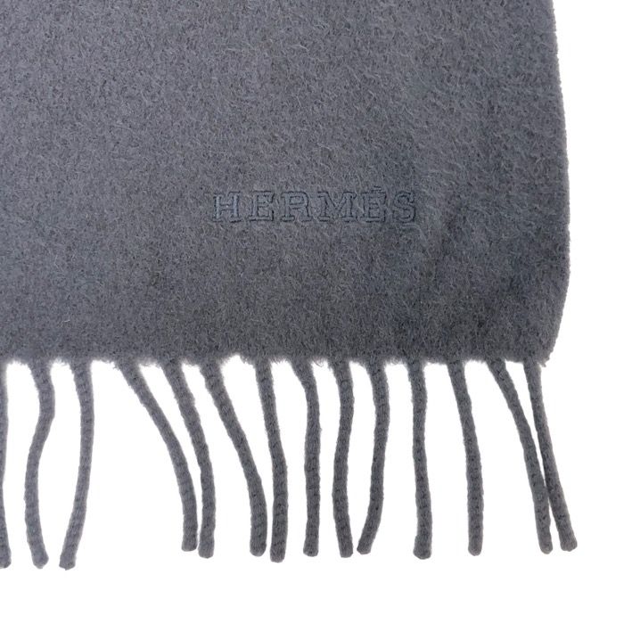 HERMES エルメス 超大判 ストール カシミヤ ダークグレー【中古】 ユニ
