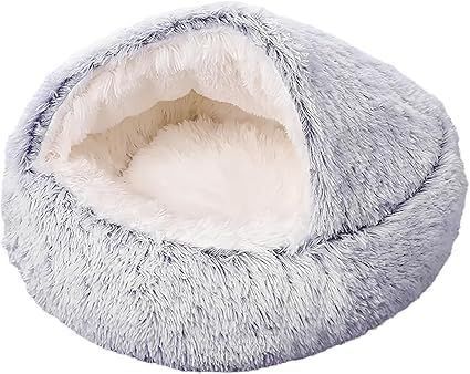 猫 ベッド 犬 ベッド クッション グッズ - 半閉鎖型 貝殻型 もふもふ 丸型 ドーナツふわふわ もこもこ ぐっすり眠る 洗える キャット 通年 猫用 小型犬用 ペット用品実用的 グラデーショングレー 120cm