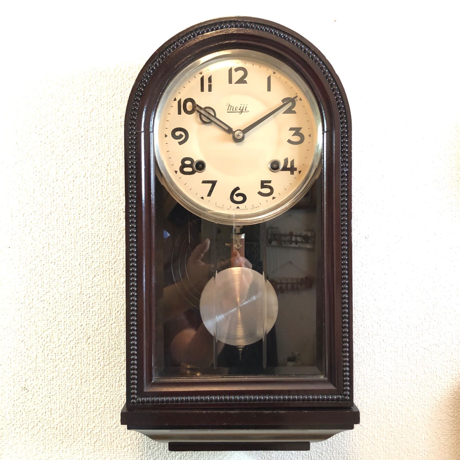 希少」昭和レトロ Meijiゼンマイ時計 オキュパイドジャパン 掛時計 古