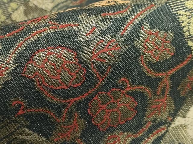 平和屋本店■極上　西陣　勝山織物謹製　六通柄袋帯　紬地　唐織　切り嵌め名物裂　金糸　逸品　DZAA5136kh5 平和屋本店□極上 西陣 勝山織物謹製 六通柄袋帯 紬地 唐織 切り嵌め