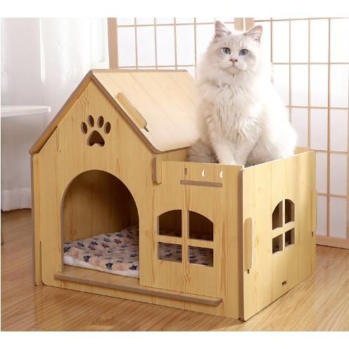 キャットハウス 木製 上級木製 ペットハウス キャット 犬 猫 猫用 犬用 ねこハウス 猫用 ねじなし 簡単組み立て ペット用品 ネコ インテリ