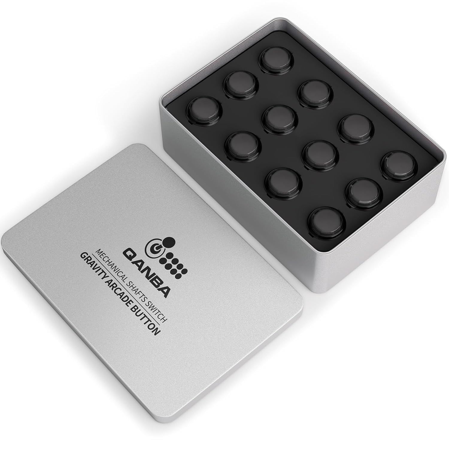 Qanba Gravity KS アケコン ボタン 12個 箱入り 静音ボタン ハメ込み式 押しボタン 重力機械軸 48db 静音 高耐久 クァンバ グラビティ KS レバーレス ボタン交換にも対応 4-クリア黒 Clear black E Pr