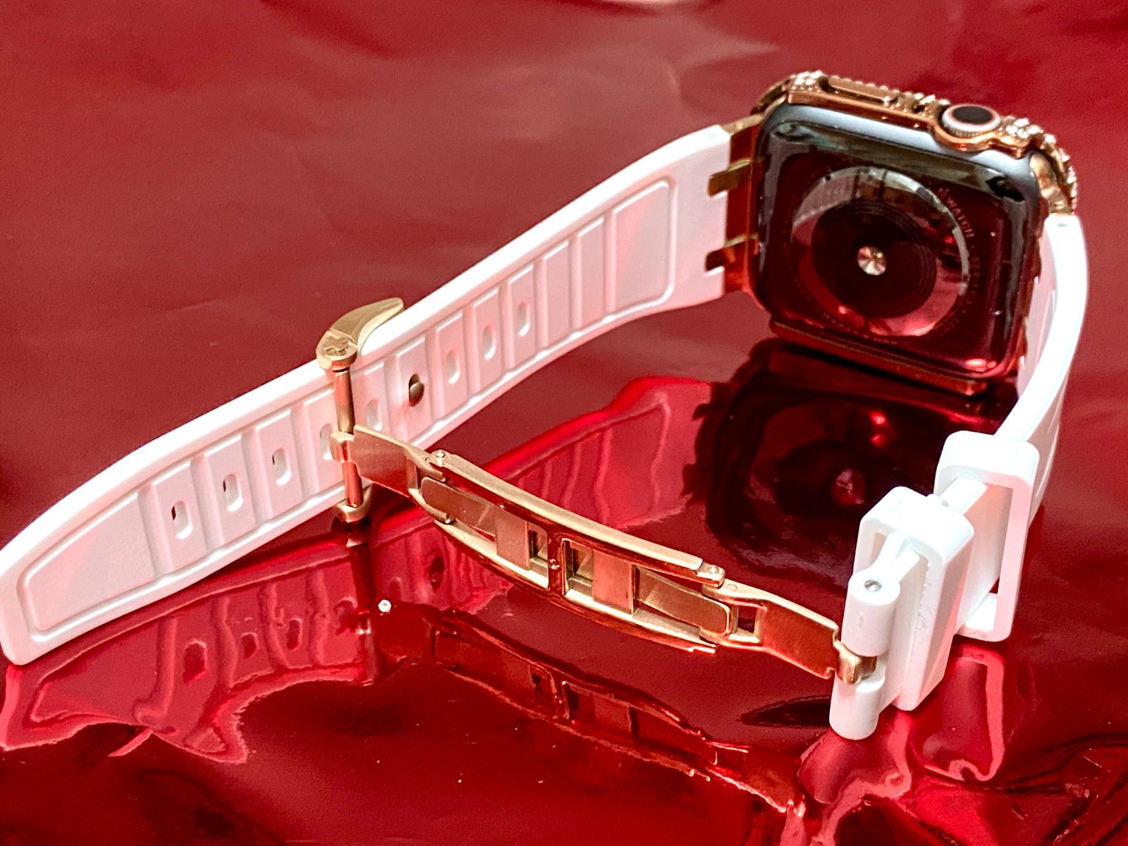 ローズゴールド シームレス アップルウォッチ ラバーベルト Apple Watch キラキラ ケース カバー 38 mm 40 41 42 44 45 バンド