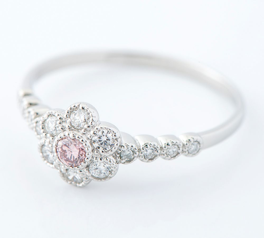 フラワーモチーフ ナチュラル(天然)ピンク ダイヤモンド 0.097 リング  
