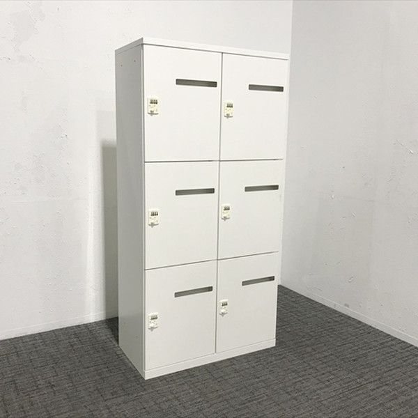 6人用パーソナルロッカー 鍵付き ダイヤル錠 2列3段 レクトライン 高密度モバイルロッカー オカムラ ネオホワイト