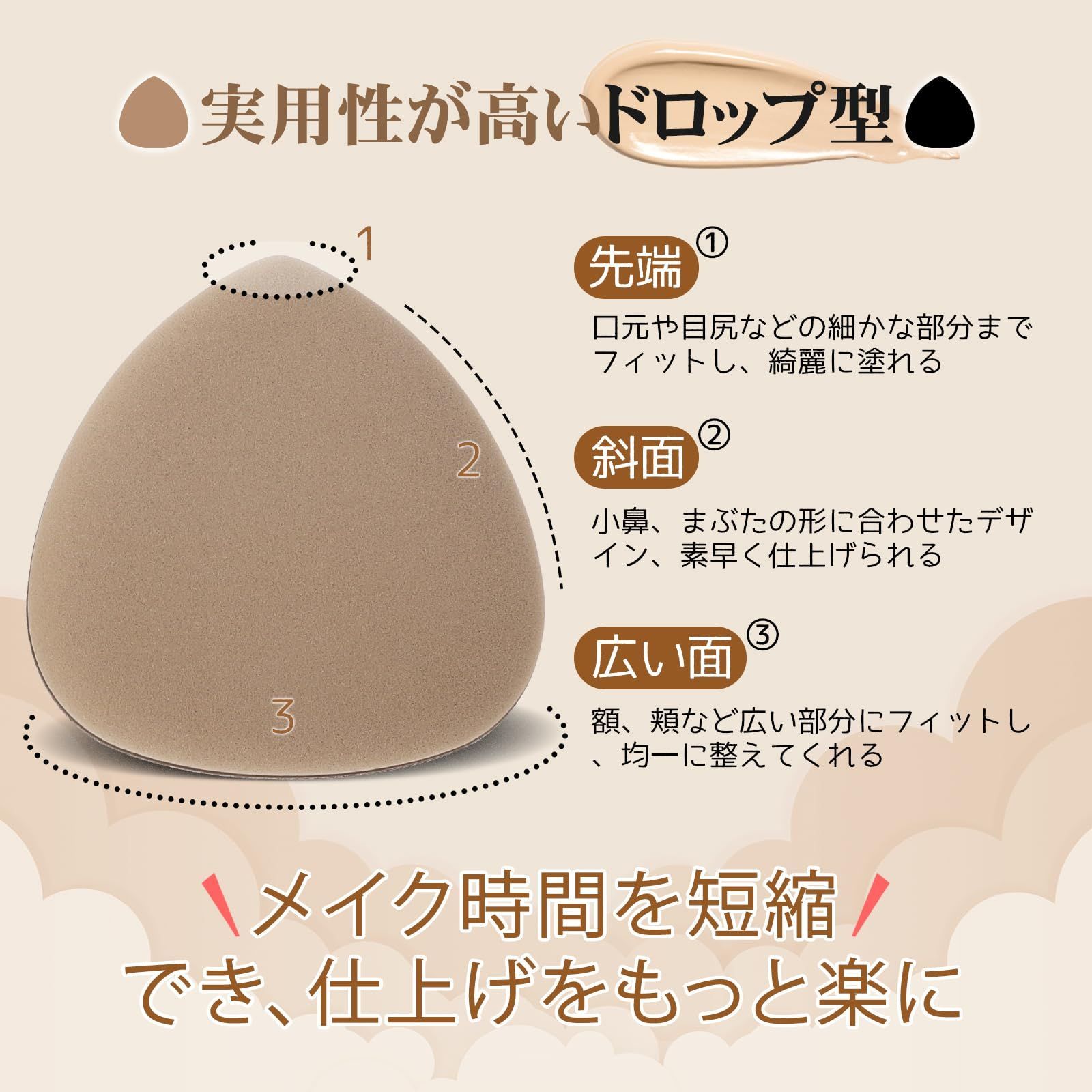 売切注意 お早めに メイクスポンジ 柔らかい 塗り残しなしドロップ型 新感覚素材 スポンジパフ 2個入 乾湿兼用り ファンデーションスポン タイプ EDTRE 滑らか 収納ケース付き ふんわり ブラック ブラウン