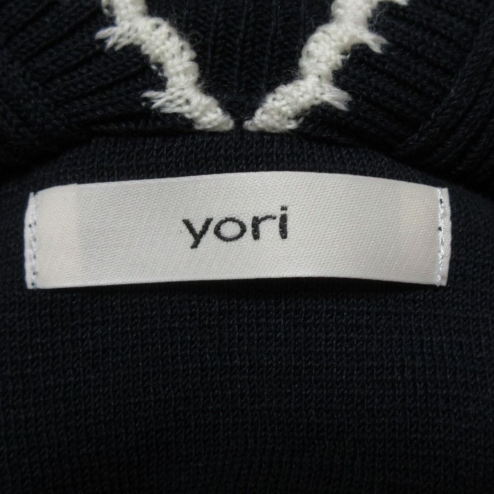 yori コットン刺繍カラーニット　ヨリ　ネイビー 美品 24SS yori ヨリ 刺繍カラーニット YR31-24040SP サイズF